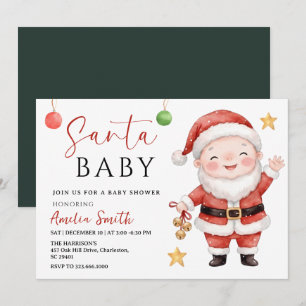 Modern Christmas Holiday winter Santa baby shower Invitation