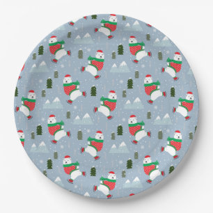 Modern Christmas Holidays Polar Bear Paper Plate