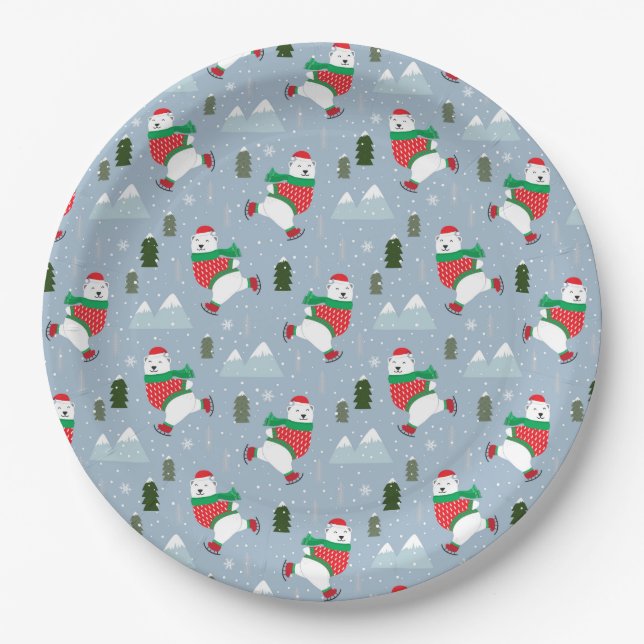 Modern Christmas Holidays Polar Bear Paper Plate (Front)