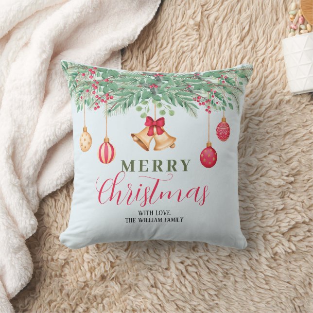 Modern Christmas Holly And Red Berries Cushion (Blanket)