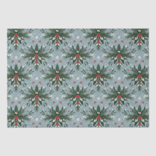 Modern Christmas holly berries leaves Tissue Paper