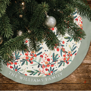 Modern Christmas Holly Berries Personalized Brushed Polyester Tree Skirt