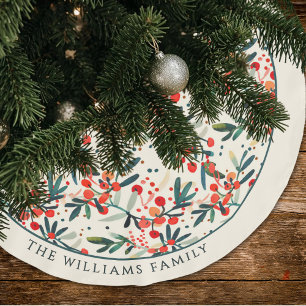 Modern Christmas Holly Berries Personalized Brushed Polyester Tree Skirt