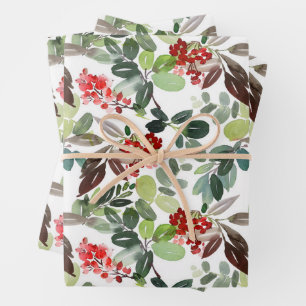Modern Christmas Holly Pattern Wrapping Paper Sheet