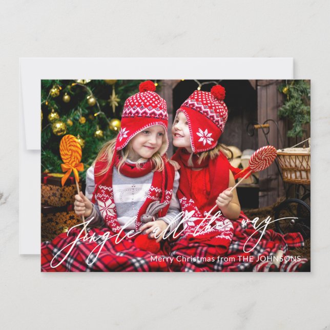Modern Christmas Jingle all the way Photo Holiday Card (Front)