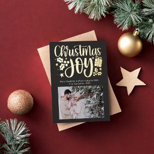 Modern Christmas Joy Photo Foil Foil Holiday Card