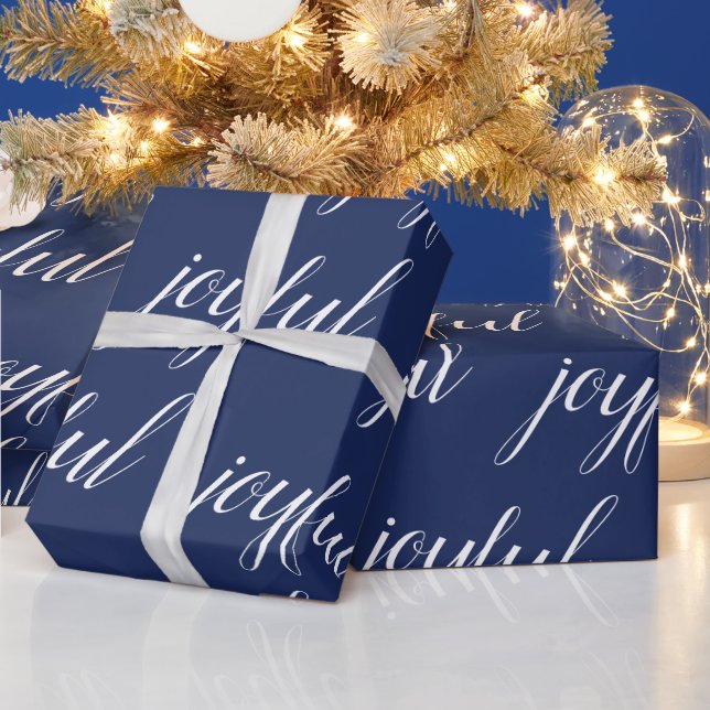 Modern Christmas joyful blue Wrapping Paper (Holidays)
