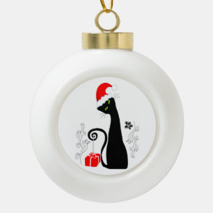 Modern Christmas Kitty Ceramic Ball Christmas Ornament