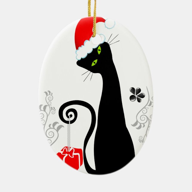 Modern Christmas Kitty Ceramic Tree Decoration (Back)