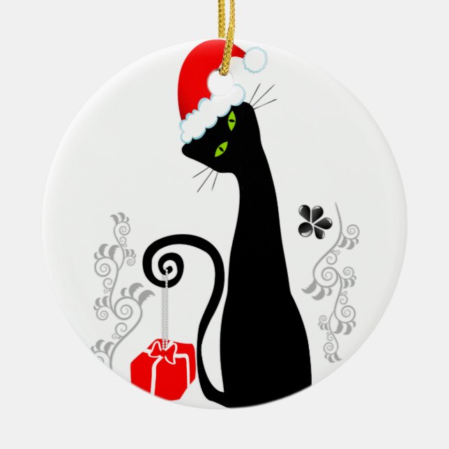 Modern Christmas Kitty Ceramic Tree Decoration (Front)