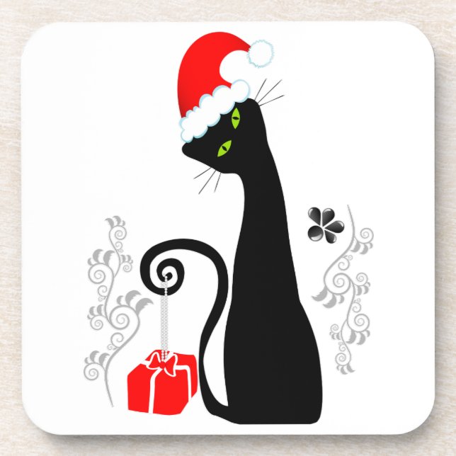 Modern Christmas Kitty Coaster (Front)