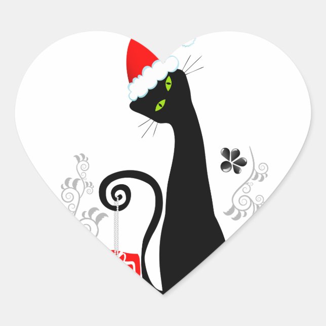 Modern Christmas Kitty Heart Sticker (Front)
