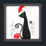 Modern Christmas Kitty Jewellery Box<br><div class="desc">Modern Christmas Kitty wearing Santa Hat</div>