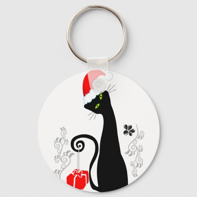 Modern Christmas Kitty Key Ring (Front)
