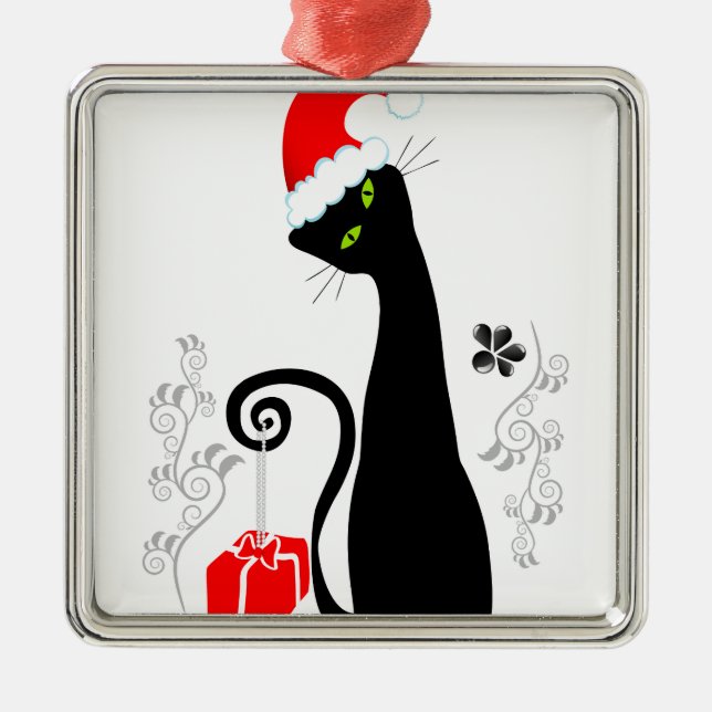Modern Christmas Kitty Metal Tree Decoration (Front)