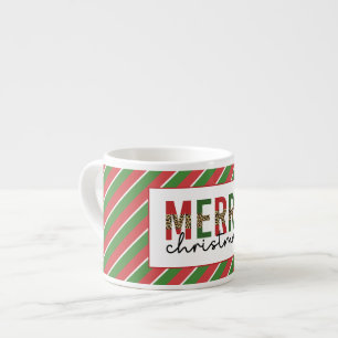 Modern Christmas Leopard Print Red Green Stripes Espresso Cup