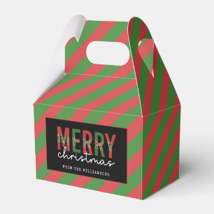 Modern Christmas Leopard Print Red Green Stripes Favour Box