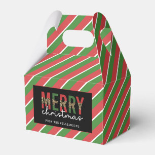 Modern Christmas Leopard Print Red Green Stripes Favour Box