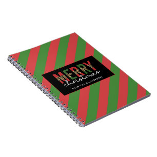 Modern Christmas Leopard Print Red Green Stripes Notebook