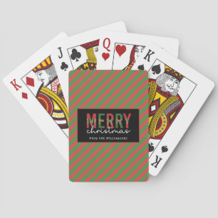 Modern Christmas Leopard Print Red Green Stripes Playing Cards