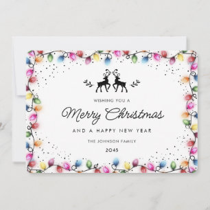 Modern Christmas Lights Reindeer Snow Holiday Card