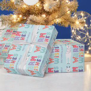 Modern Christmas Llama String Lights Name Wrapping Paper