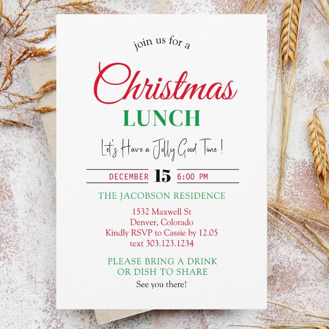 Modern Christmas Lunch Xmas Work Party Red Green Invitation (Creator Uploaded)