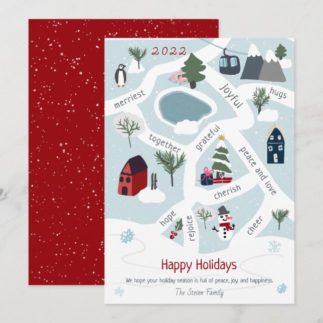 Modern Christmas map story telling illustrations Holiday Card (Front/Back)
