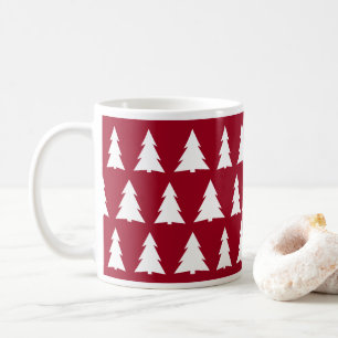 Modern Christmas Maroon White Tree Pattern Coffee Mug
