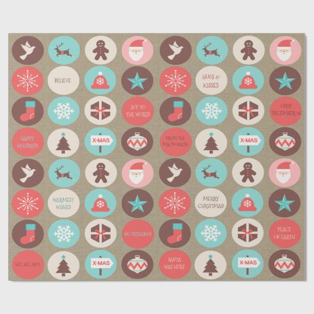 Modern Christmas Medallions Custom Text  Wrapping Paper (Flat)