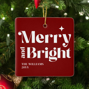 Modern Christmas Merry And Bright Ceramic Ornament