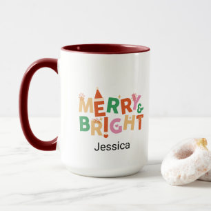 Modern Christmas Merry and Bright Colorful Name  Mug