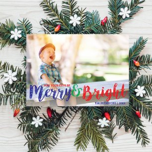 Modern Christmas Merry and Bright Holiday Photo Card