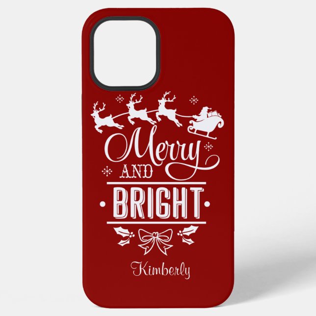 Modern Christmas MERRY And BRIGHT Script Monogram iPhone Case (Back)