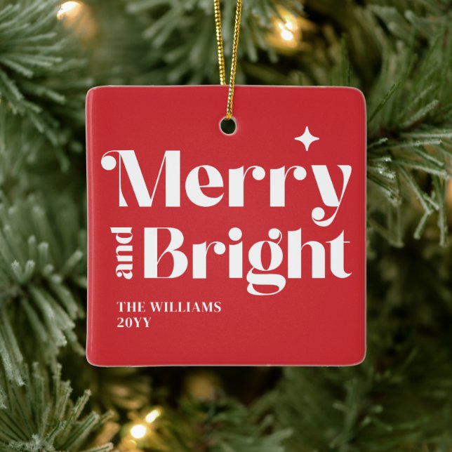 Modern Christmas Merry Bright Ceramic Ornament (Tree)