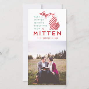 Modern Christmas Michigan Mitten Photo Greeting Holiday Card