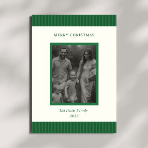 Modern Christmas Minimal Family Photo Green Chic Holiday Card