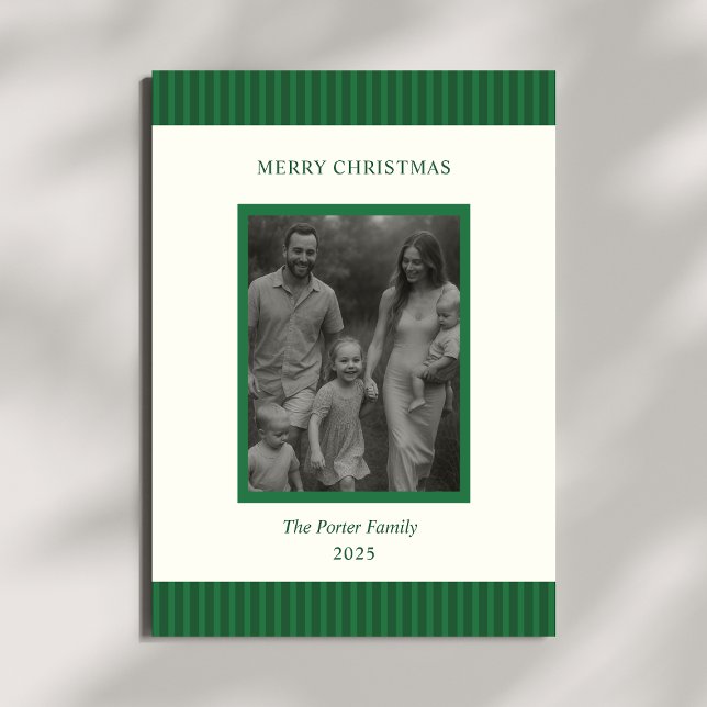 Modern Christmas Minimal Family Photo Green Chic Holiday Card (Creator Uploaded)
