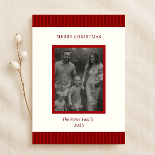 Modern Christmas Minimal Family Photo Red Chic Holiday Card