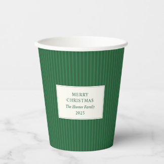 Modern Christmas Minimal Holiday Green Stripes Paper Cups