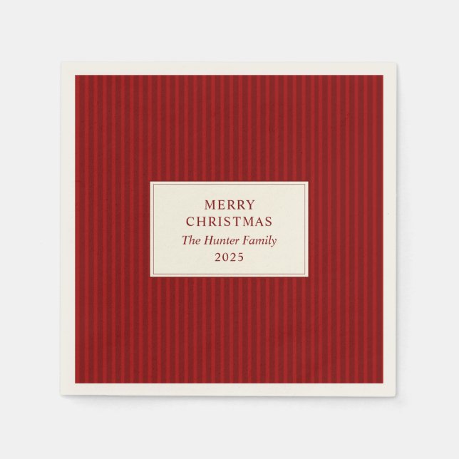 Modern Christmas Minimal Holiday Red Stripes Napkin (Front)