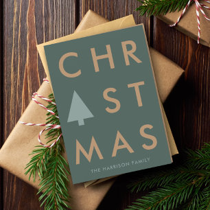 Modern Christmas   Minimalist Green & Gold Bold Holiday Card