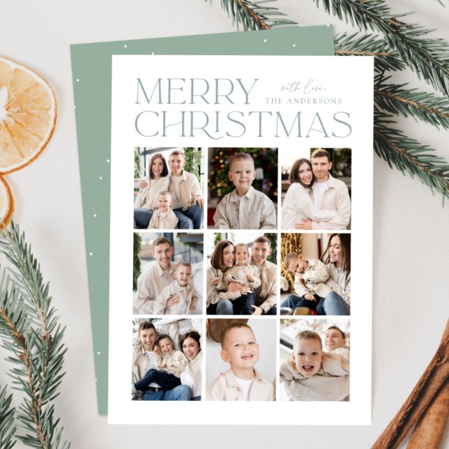 Modern Christmas Mint Green 9 Photo Collage Holiday Card (Creator Uploaded)