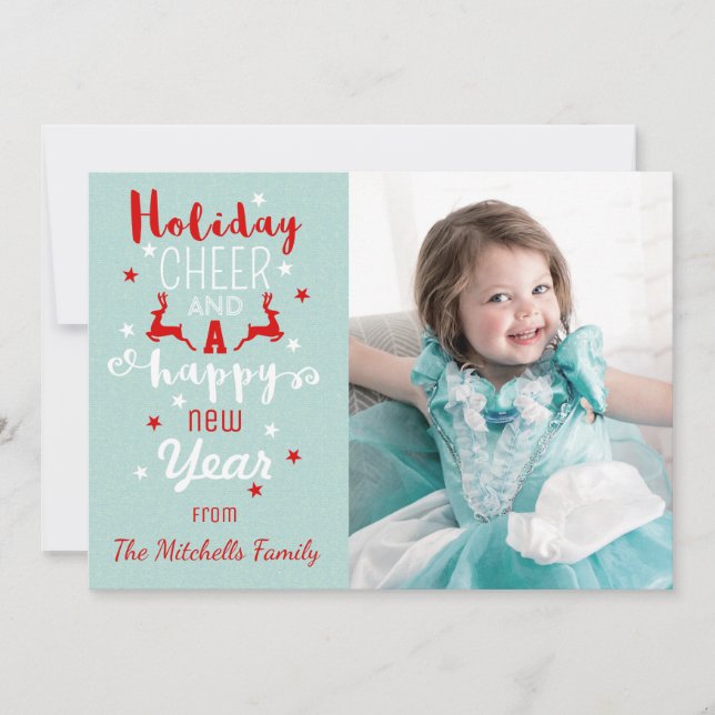 Modern Christmas Mint & Red Typography  Photo Holiday Card (Front)
