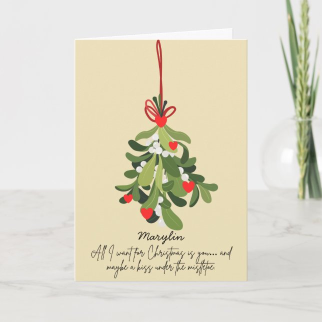 Modern Christmas Mistletoe Folded Holiday Card (Front)