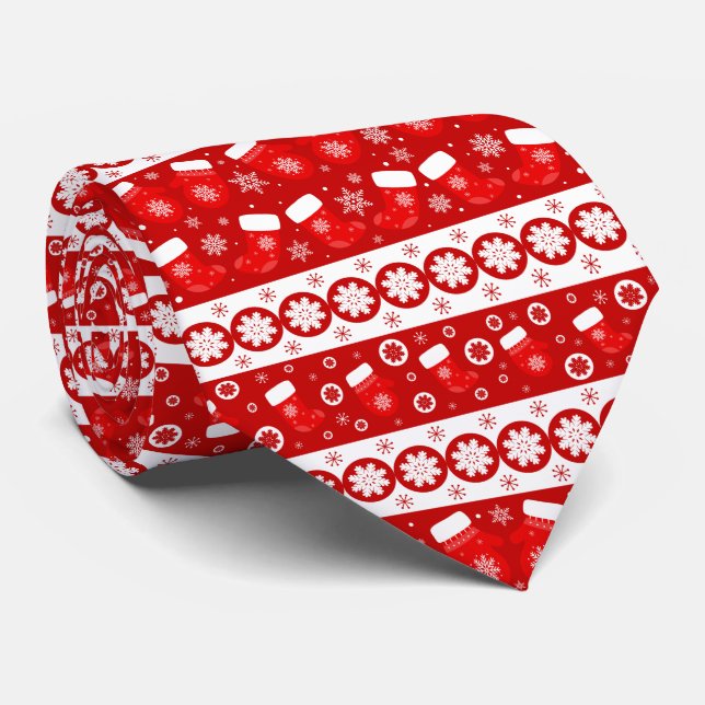 Modern Christmas Mittens & Stockings Pattern Tie (Rolled)