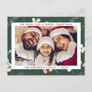 Modern Christmas Modern Winter Greenery Photo Holiday Postcard