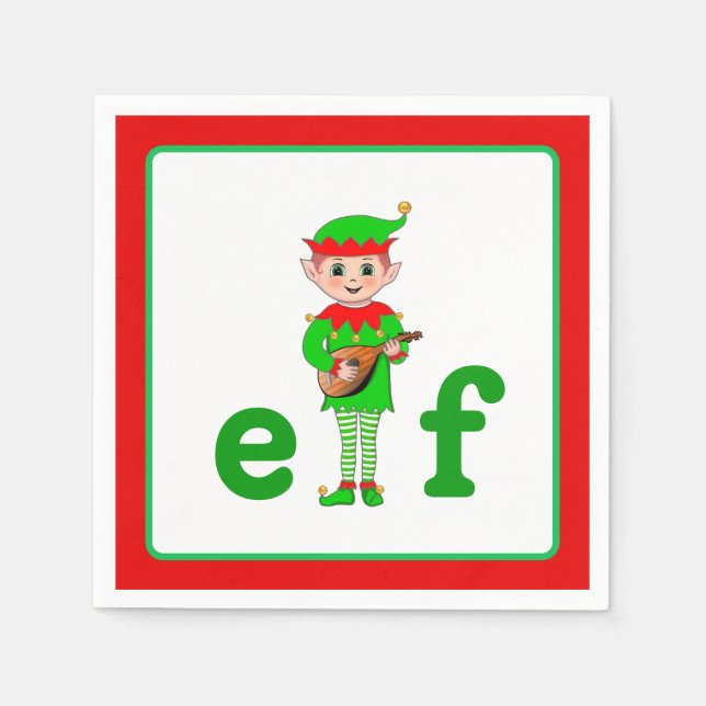 Modern Christmas Musical Elf  Napkin (Front)