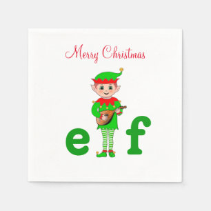 Modern Christmas Musical Elf on White Napkin