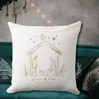 Modern Christmas Nativity peace love religious Cushion